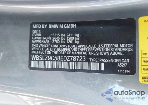 2014 BMW M6 z USA, uszkodzony, nr VIN WBSLZ9C53ED278723